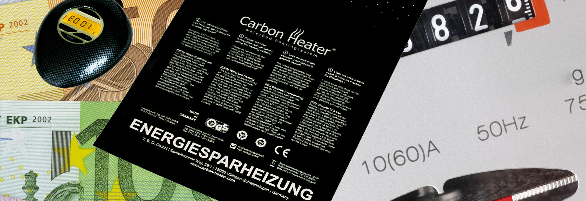 Bild von Carbon Wasserbett Heizung auf Geld und Stromzaehler